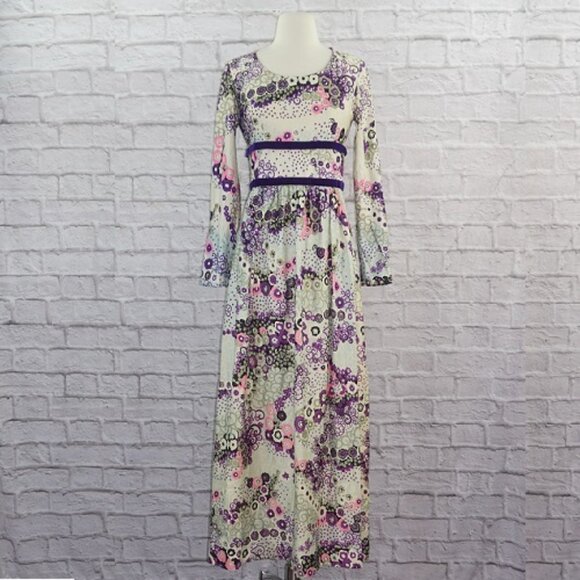 Vintage 70s Regency Floral Maxi Dress